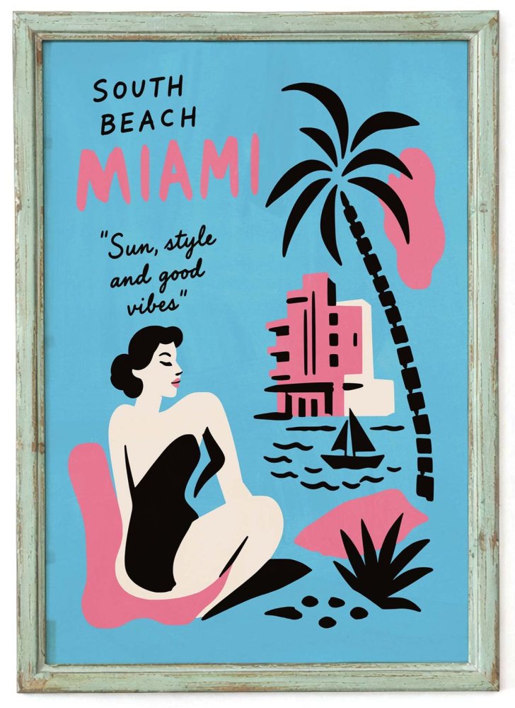South Beach Miami Retro Travel Poster Print