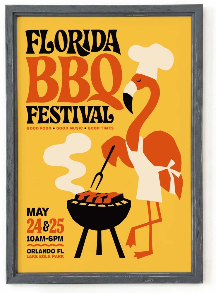 Florida BBQ Festival Flamingo Print