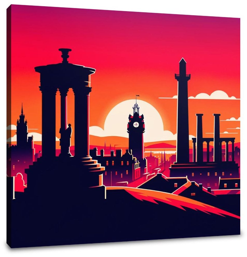 Edinburgh Calton Hill Sunset Silhouette Canvas