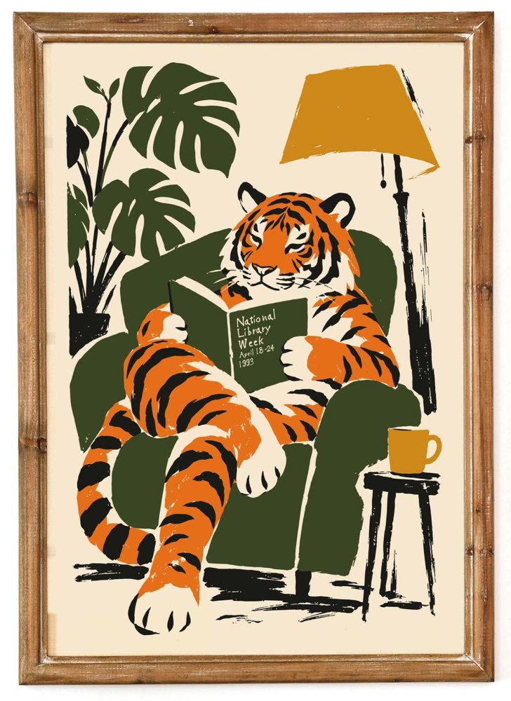 National Library Week Tiger Reading Poster