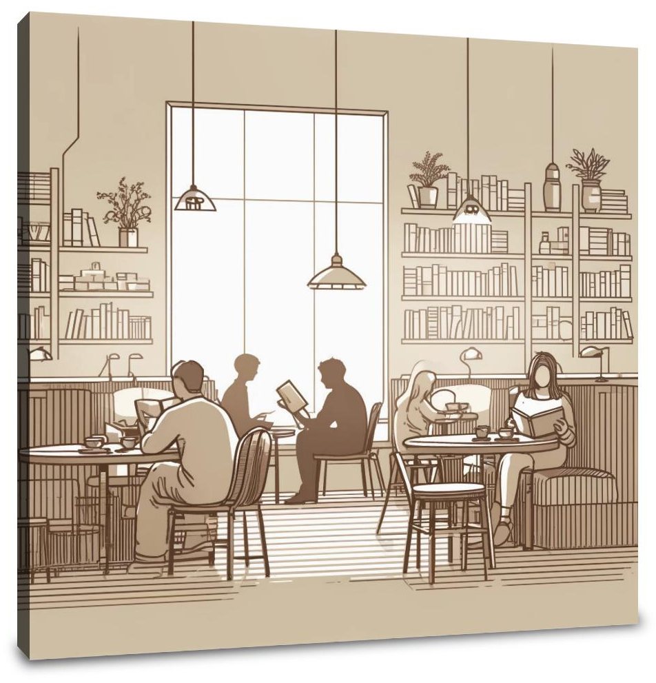 Literary Cafe in Muted Shades Canvas