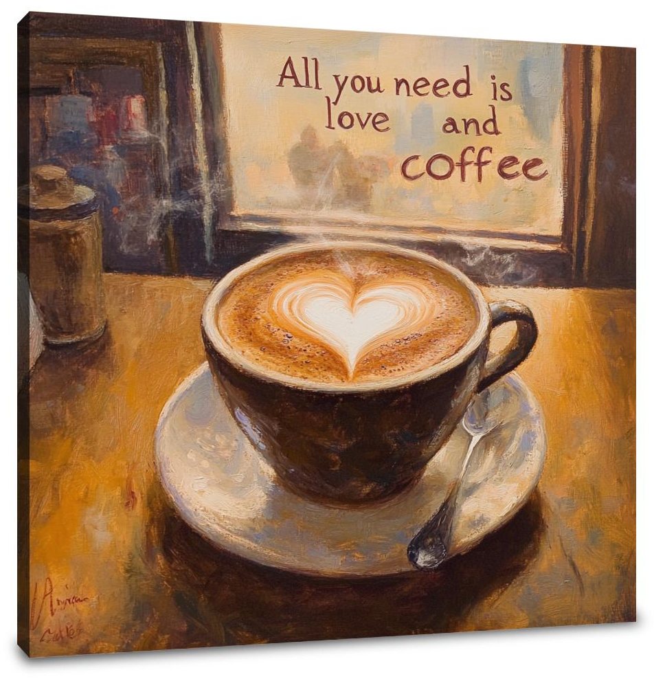 Love & Coffee Heart Canvas