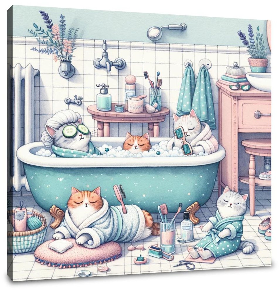 Feline Spa Day Canvas