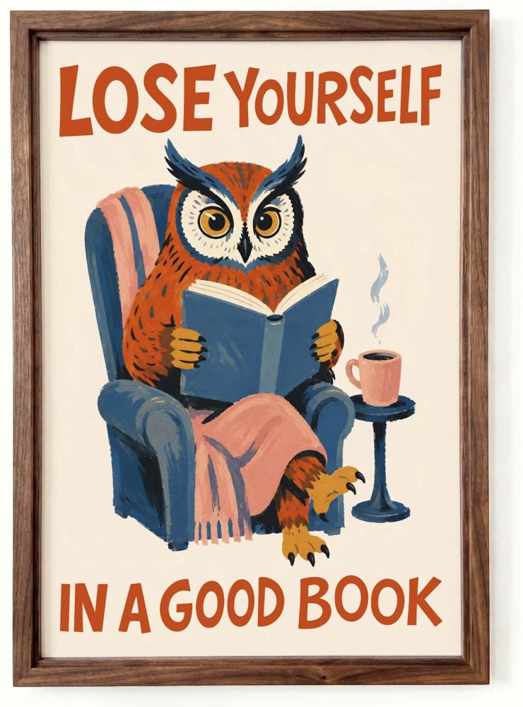 Wise Owl Reading Book Wall Art