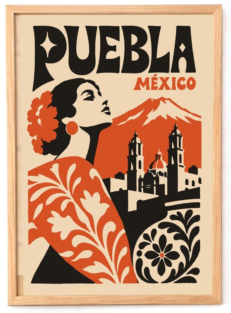 Puebla Mexico Vintage Travel Poster Wall Art