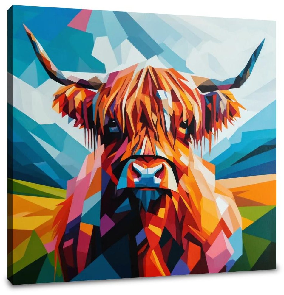 Cubist Highland Cow Essence Canvas