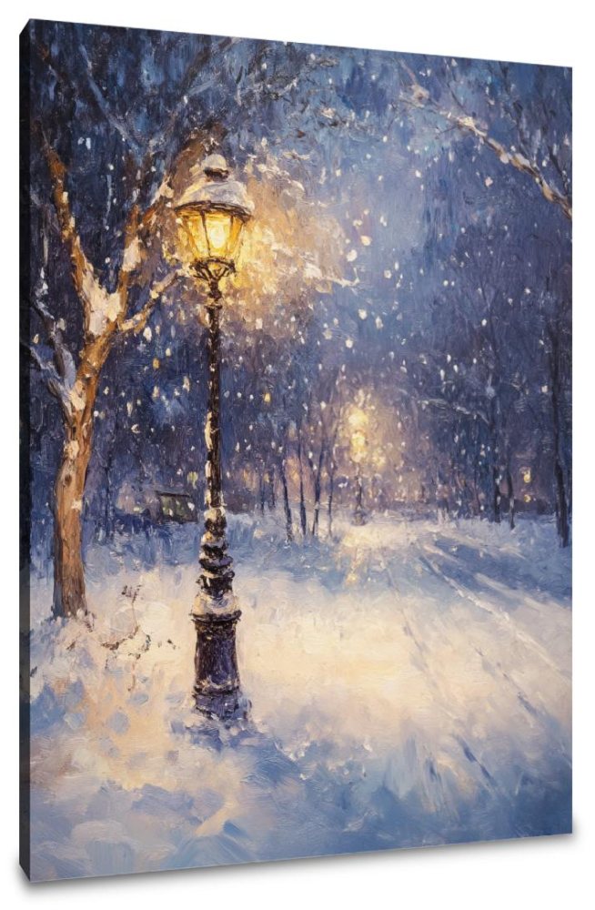 Snowfall Under Lamplight Canvas