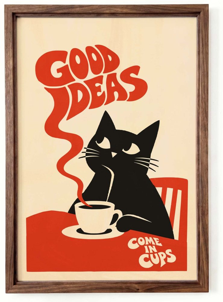 Black Cat Coffee Wall Art Print