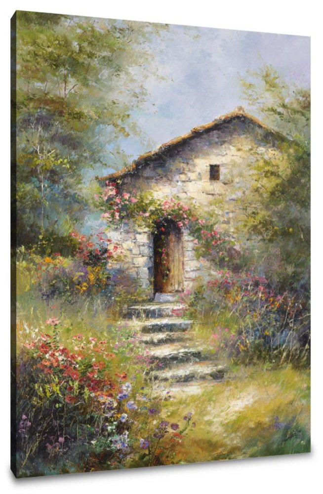 Stone Cottage on Hill Canvas