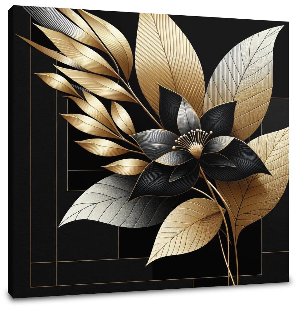 Golden Noir Floral Elegance Canvas
