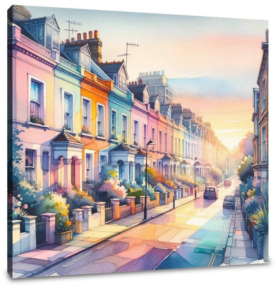 London Notting Hill Morning Watercolor Canvas