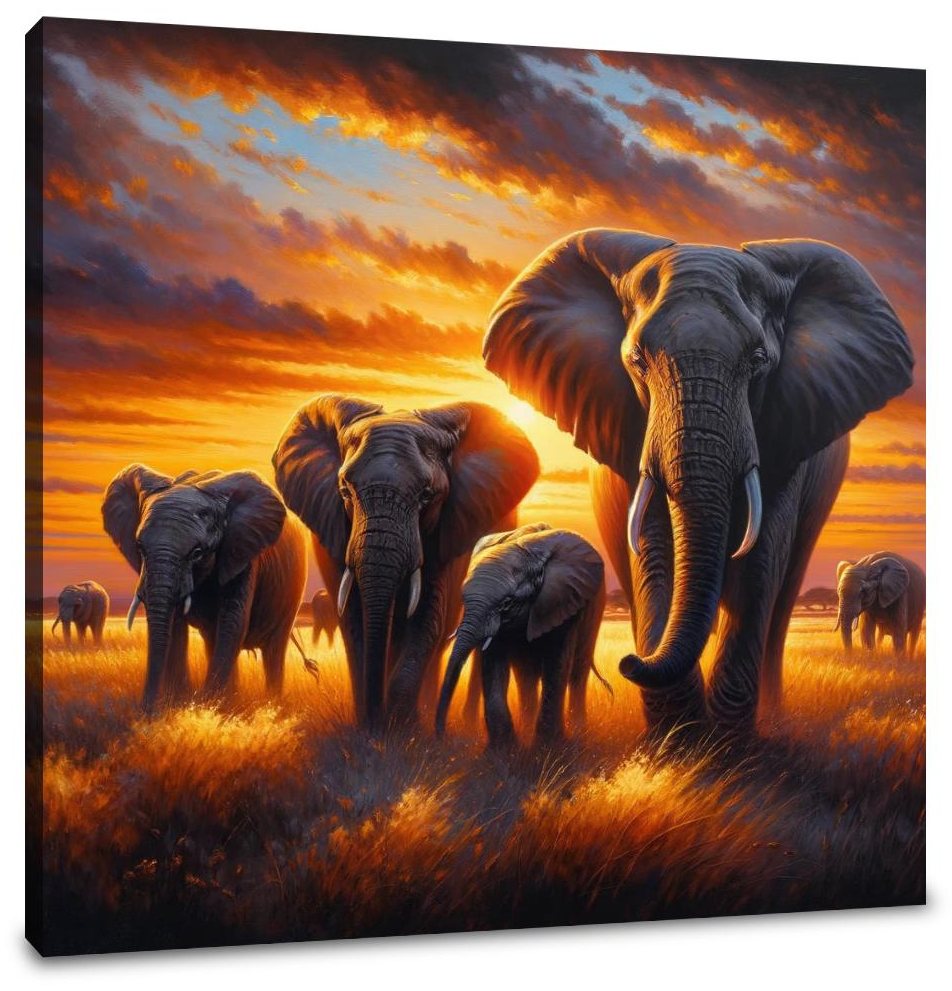 Elephant Savannah Sunset Canvas