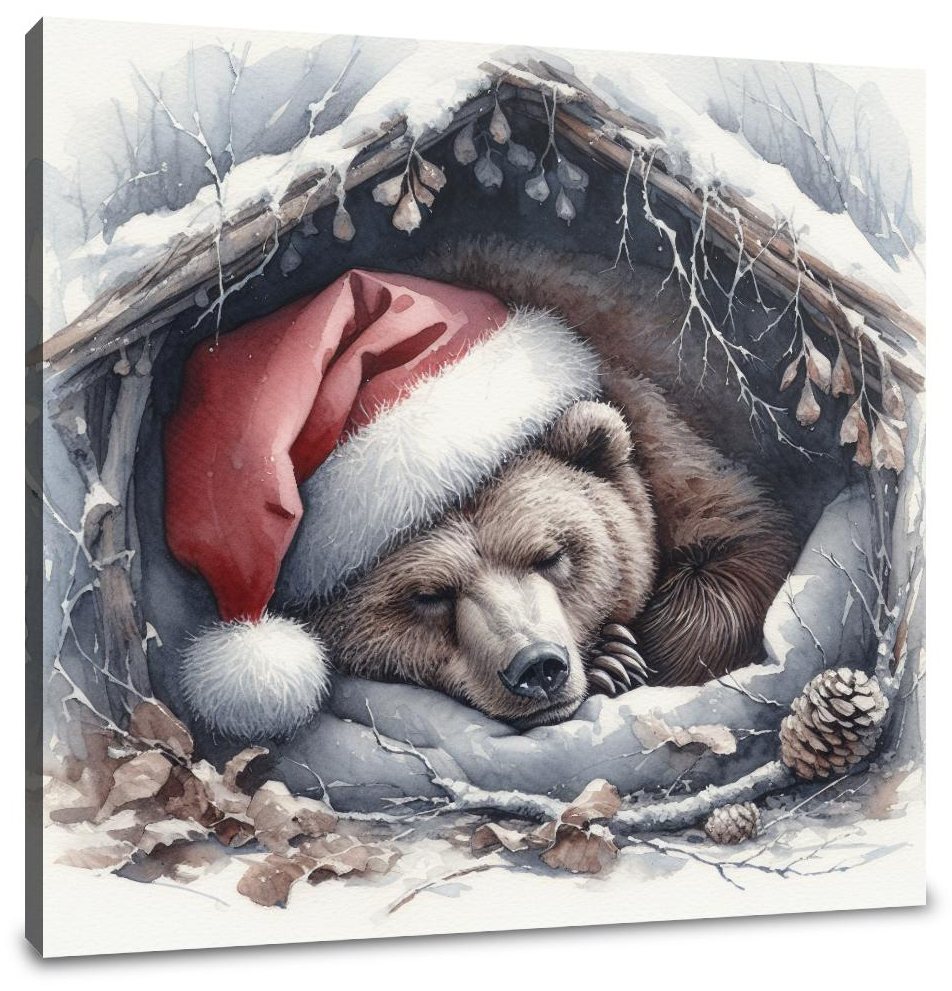 Slumbering Santa Bear Canvas