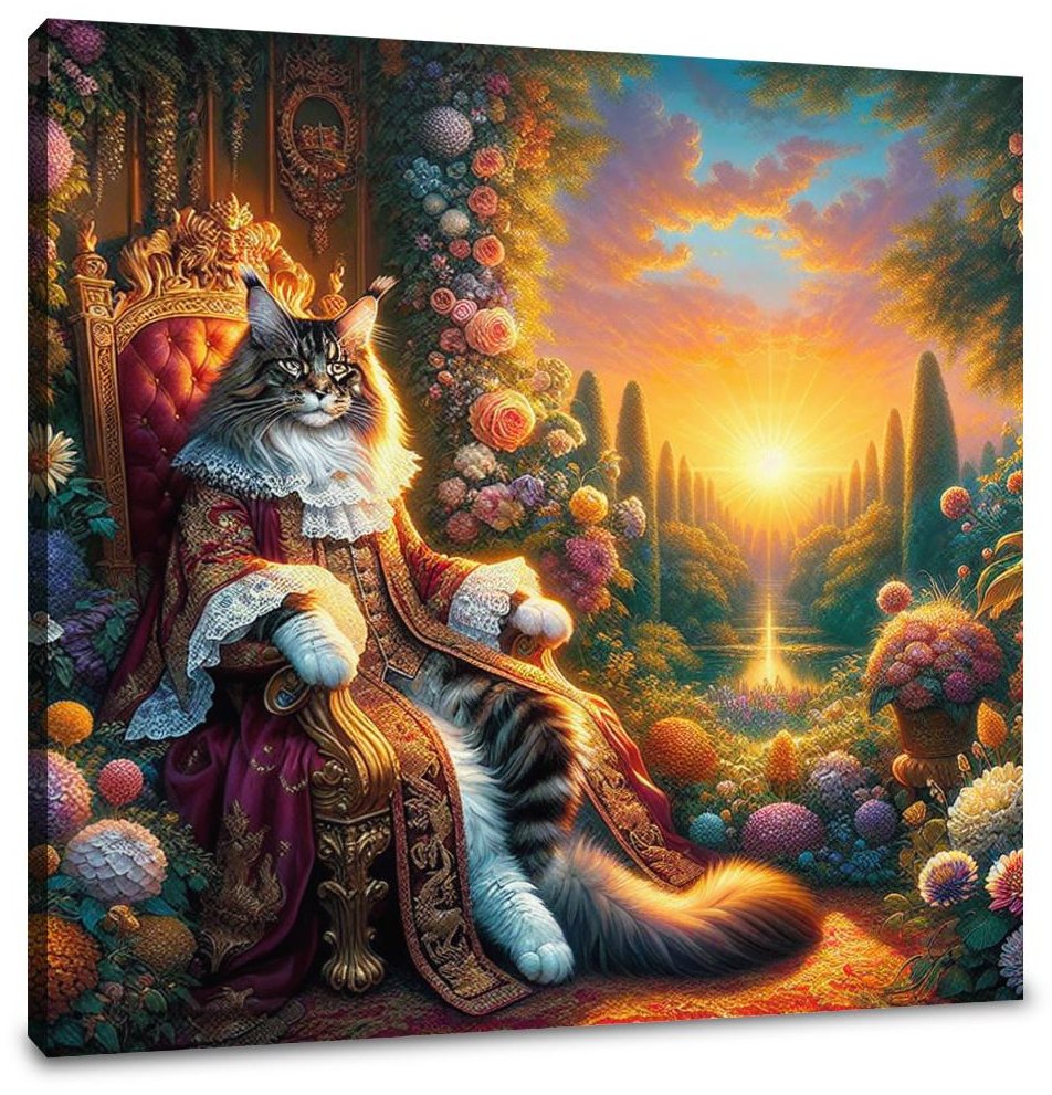 Regal Coon Sunset Throne Canvas
