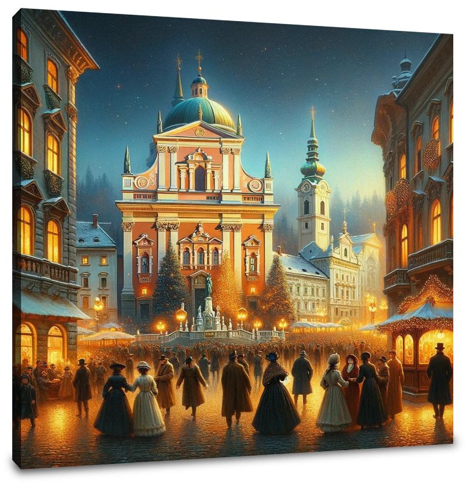 Festive Evening at Prešeren Square Canvas
