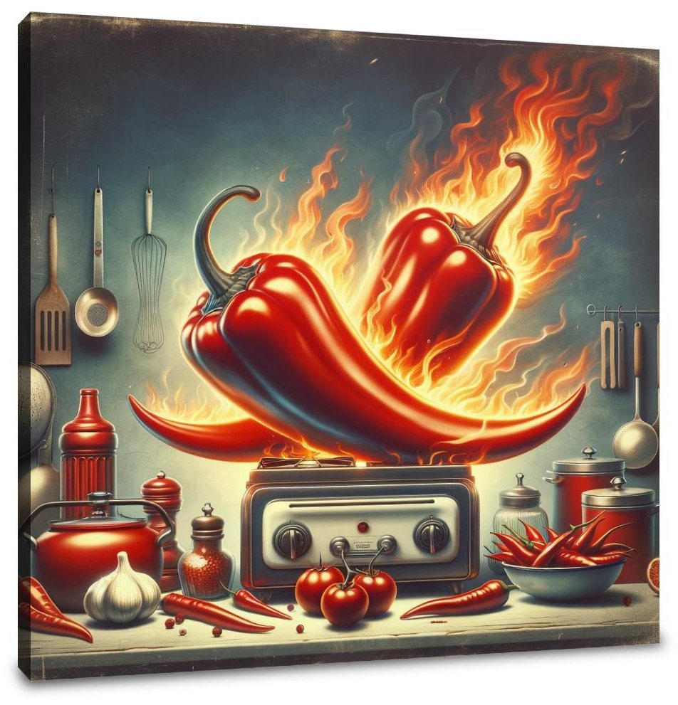 Retro Fire Chillies Kitchen Art Canvas