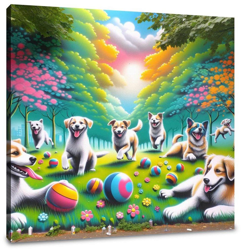Joyful Dogs in the Park Canvas