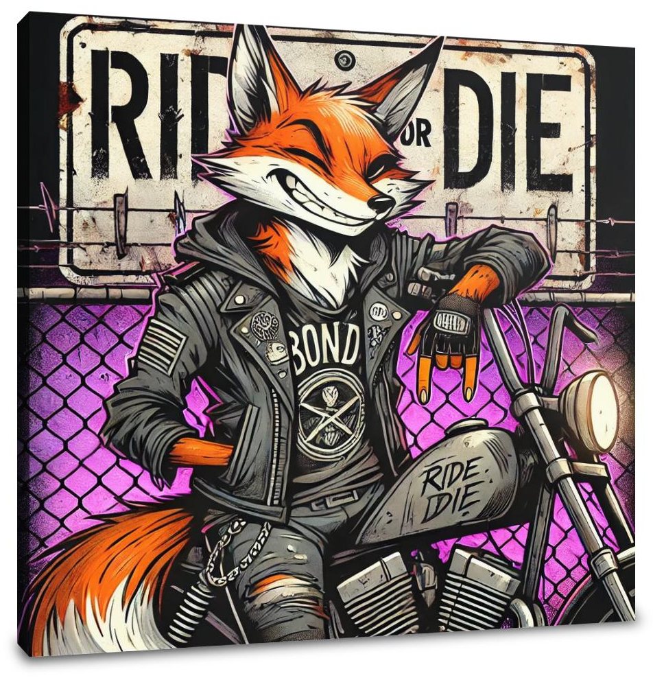 Grunge Biker Fox Canvas