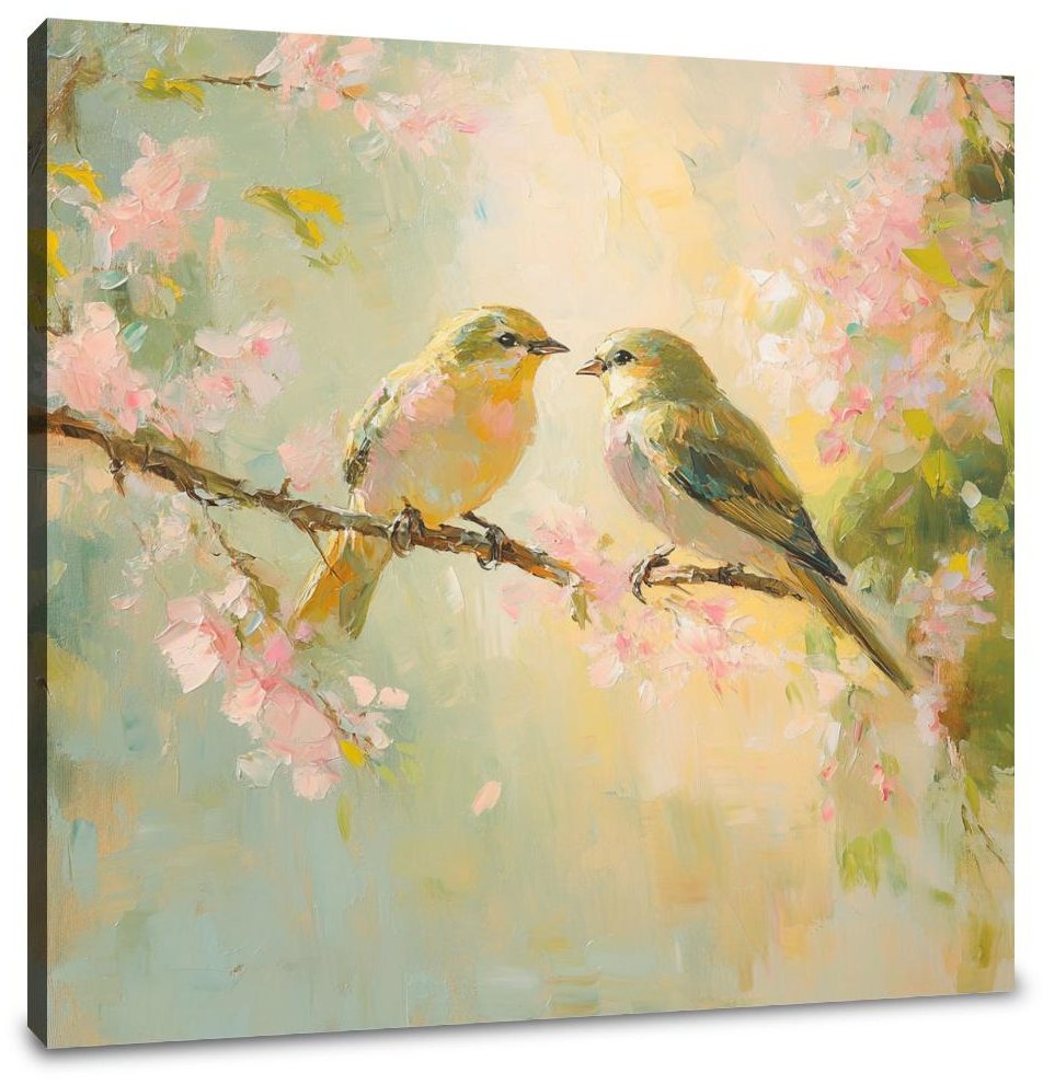 Lovebirds on Blossom Canvas