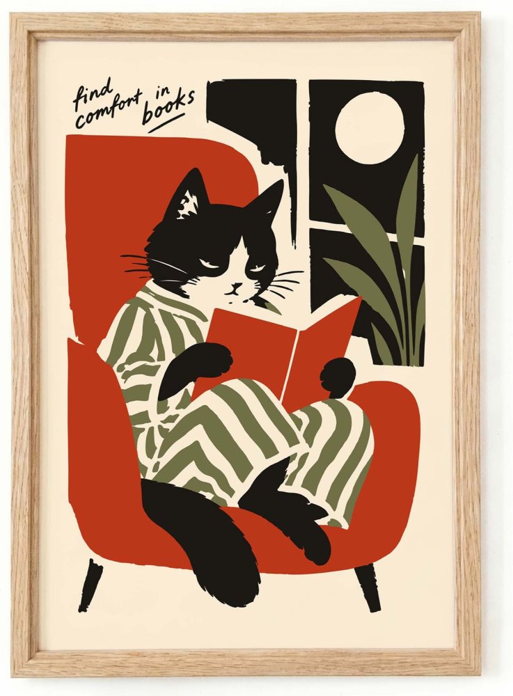 Reading Cat Poster Print