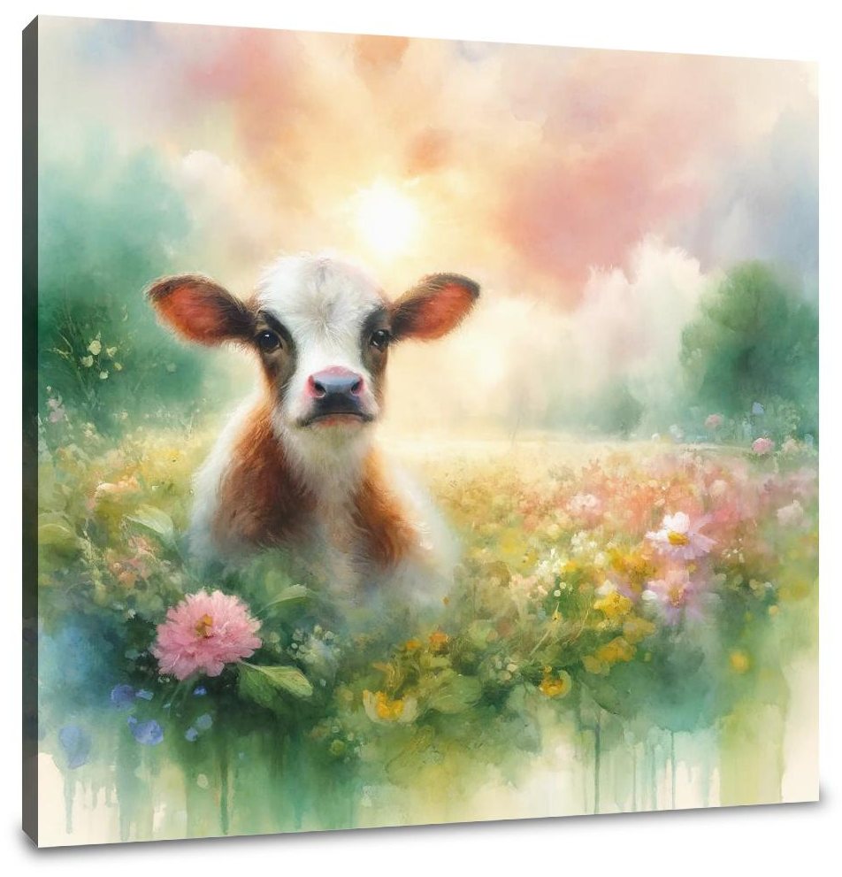 Pastel Meadow Cow Canvas
