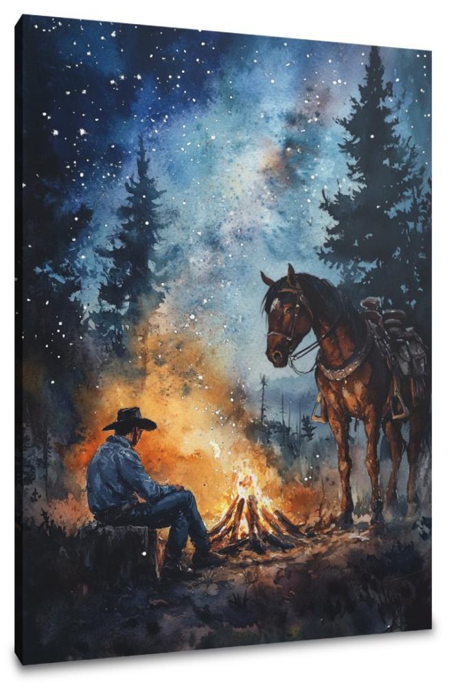 Cowboy's Fireside Canvas
