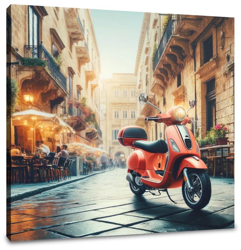 Cityscape Scooter Adventure Canvas