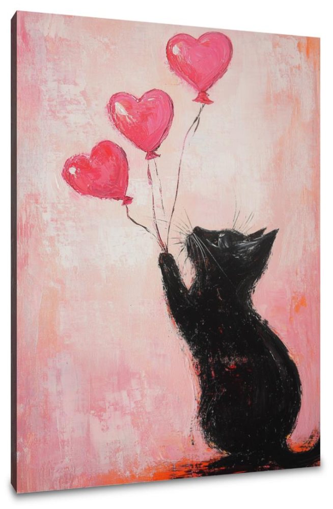 Valentine’s Black Cat Balloon Canvas