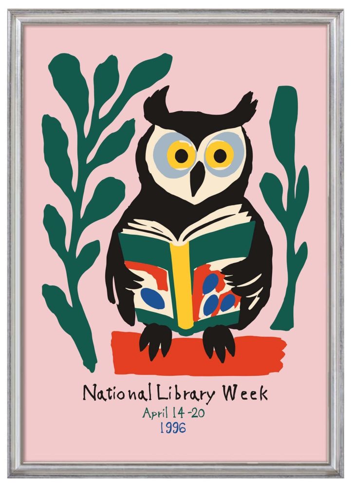 Reading Owl Library Wall Art Print