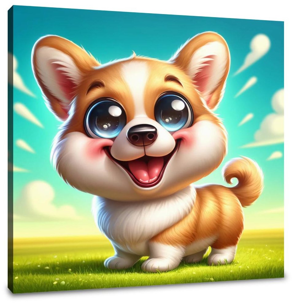 Cheerful Corgi Caricature Canvas