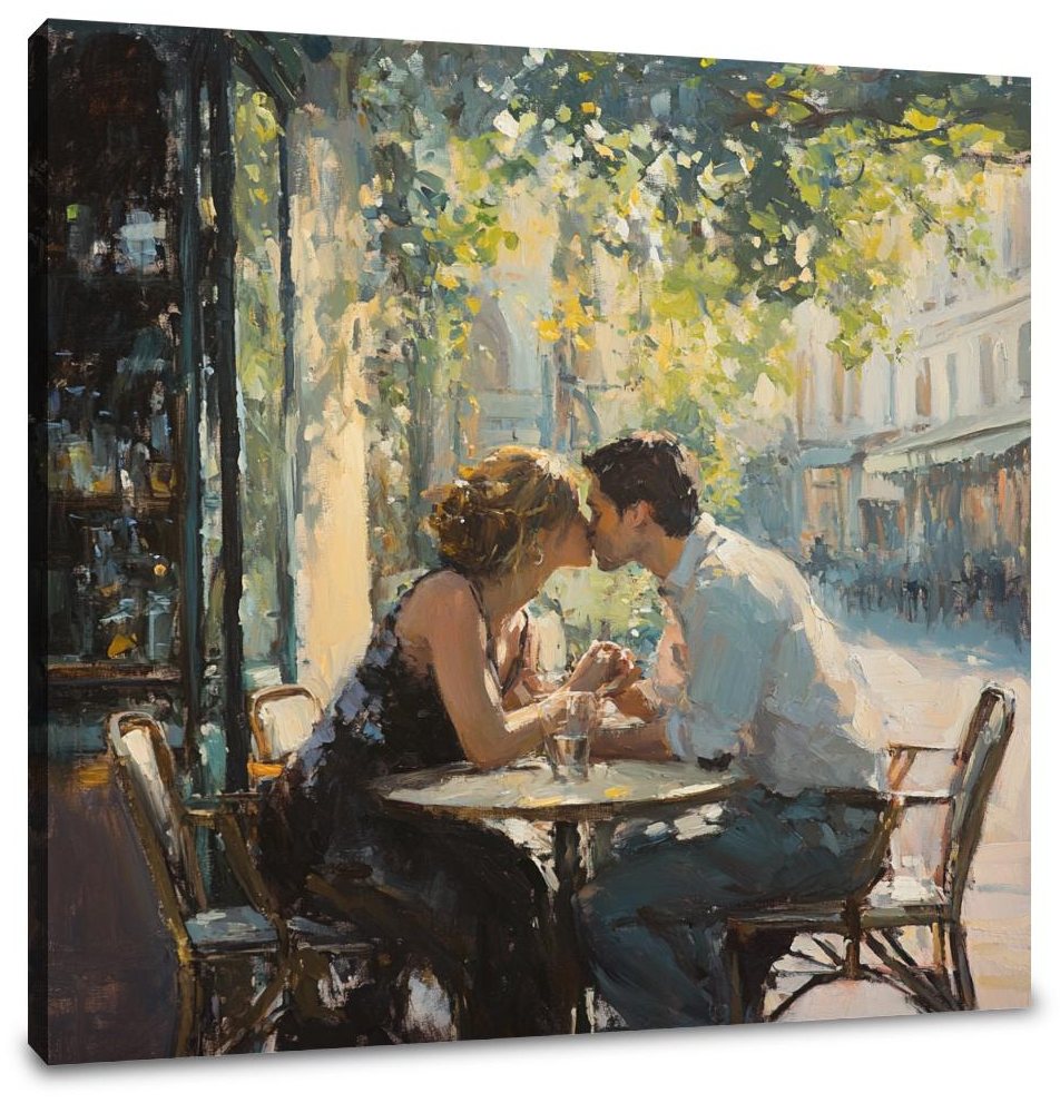 Lovers' Kiss Café Canvas