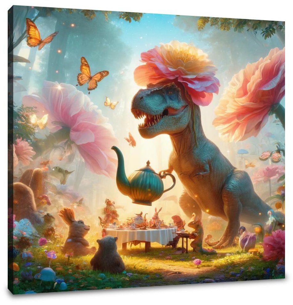 T-Rex's Garden Tea Party Canvas