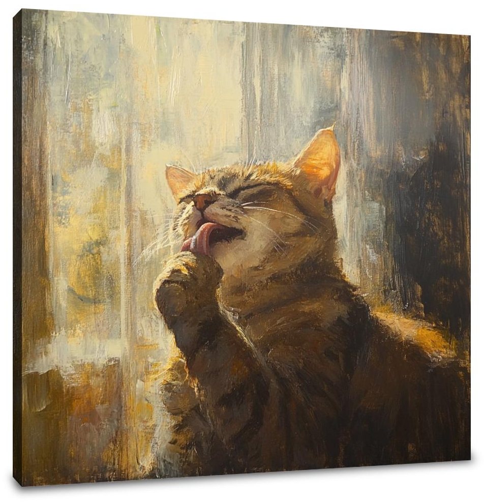 Paw-licking Cat Canvas
