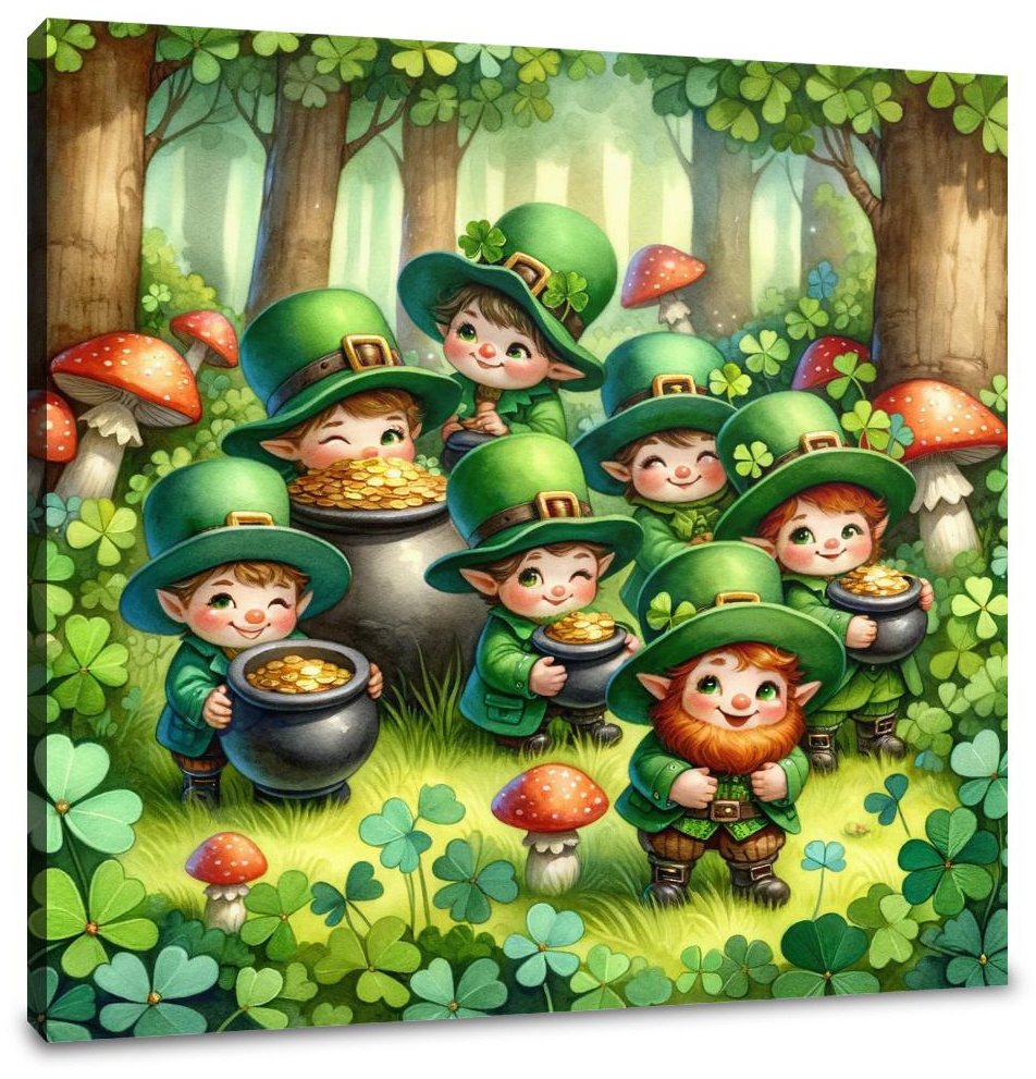 Clover Mischief Leprechauns Canvas
