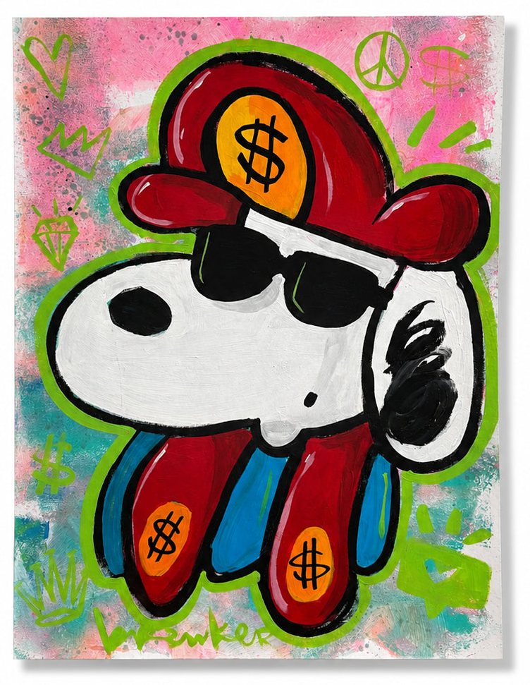 Snoopario. Verf op papier 50 x 70 cm.