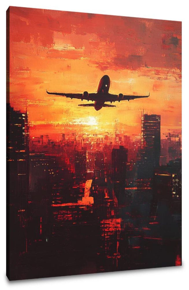 Airplane Sunrise Silhouette Canvas
