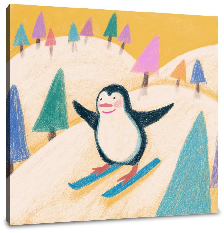 Penguin Skiing Adventure Canvas