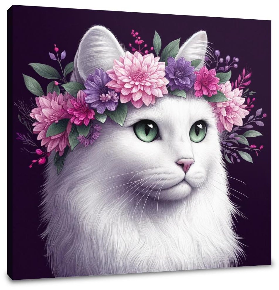 Floral Crown Cat Canvas