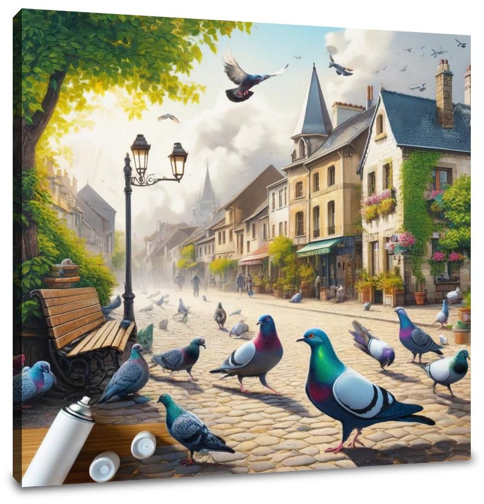 Pigeons in Town Square Canvas