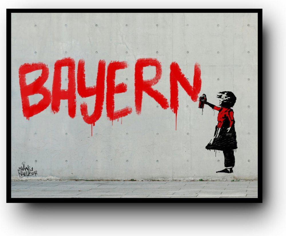 Bavarian lady with the spray can Banksy parody