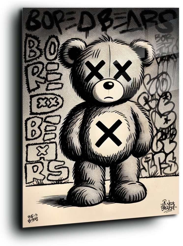 Comic Bored Bear black white