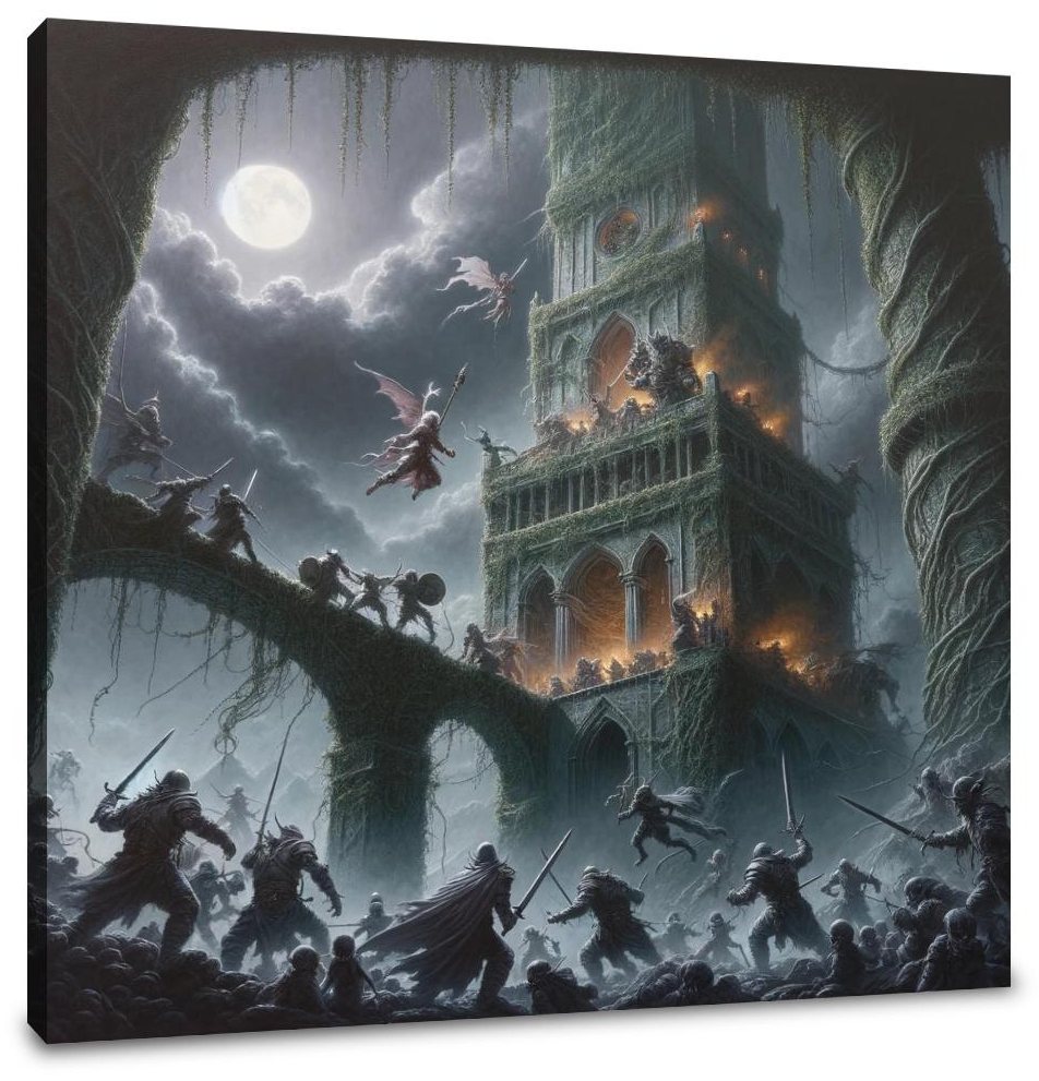Rescue at the Moonlit Tower Canvas