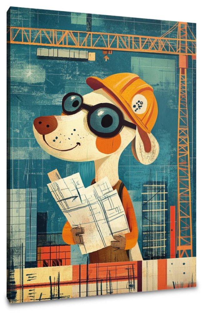 Worker Dog Construction Canvas