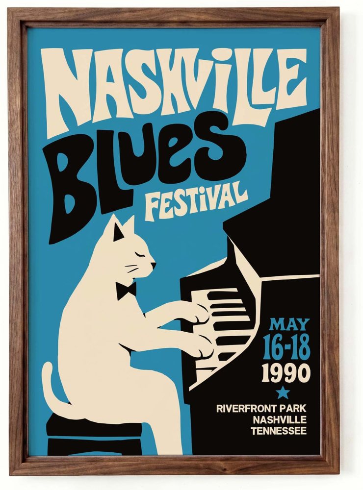 Nashville Blues Festival Piano Cat Poster