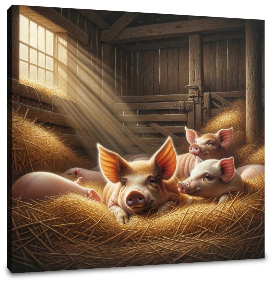 Cozy Barn Pigs Canvas