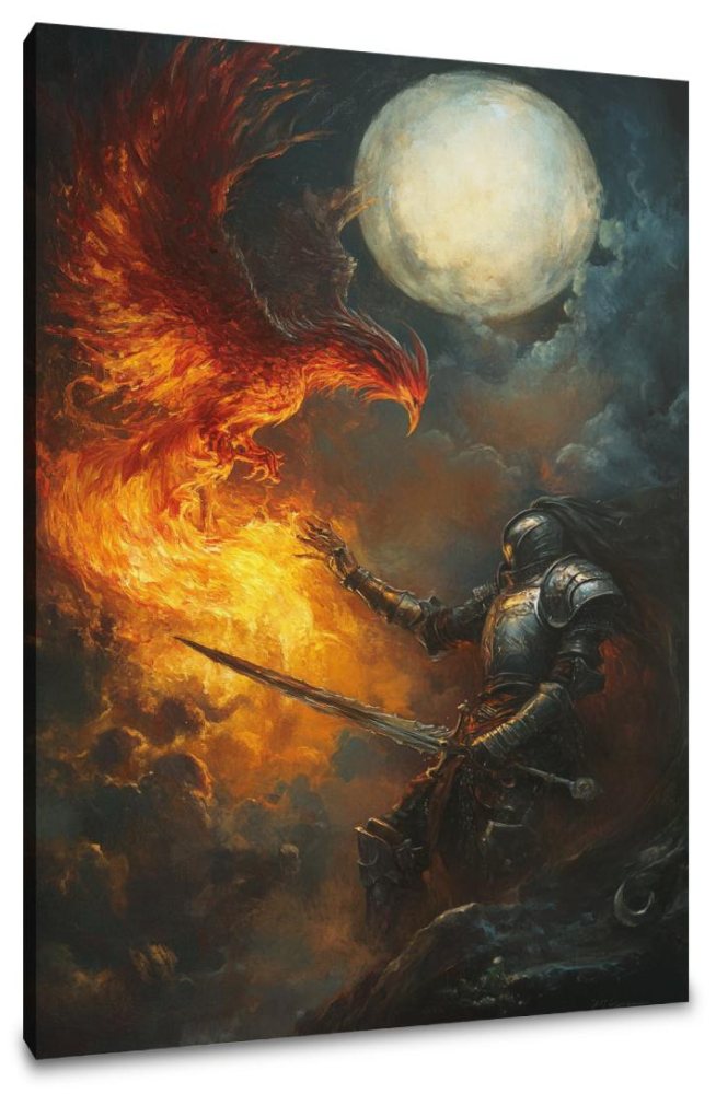 Knight's Moonlit Battle Canvas