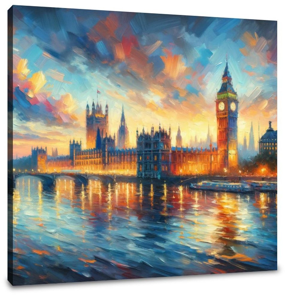 London Parliament Sunset Impression Canvas