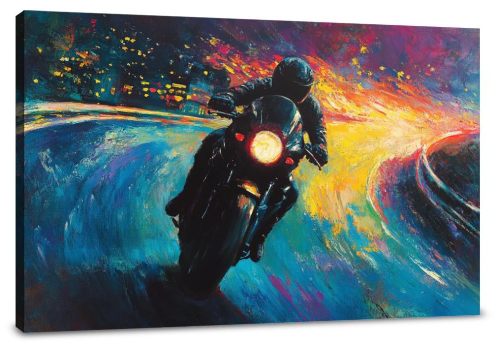 Motorcyclist's Neon Journey Canvas