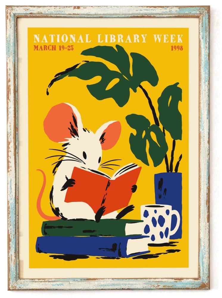 National Library Week Reading Mouse Wall Art Print