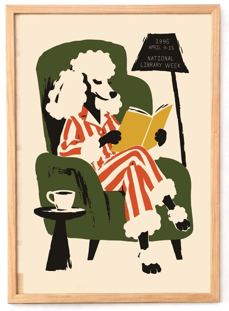 Reading Dog Library Poster Print